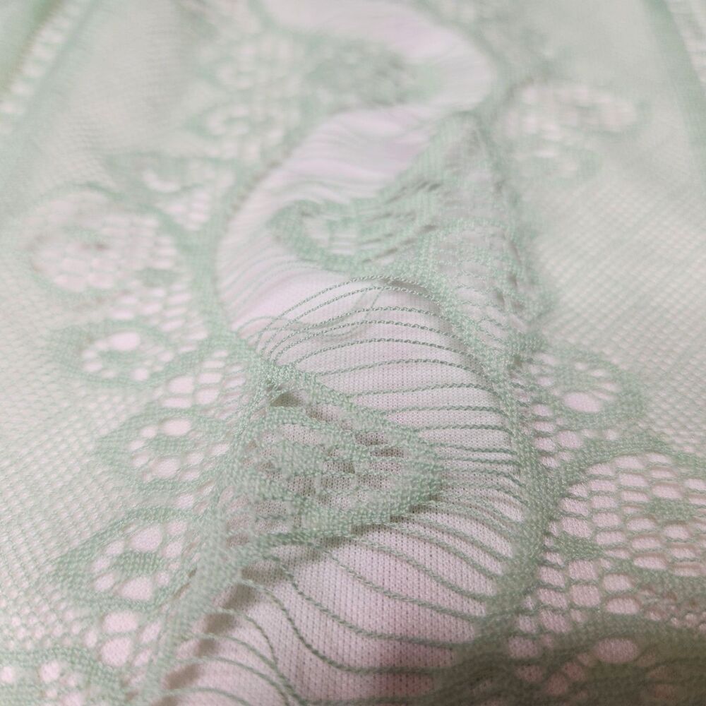 Sweet Rain Floral Lace Peplum Blouse Sheer Long Sleeves Soft Green Sz. L Fairy - Picture 8 of 9